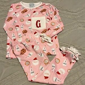 Milk and Cookies Santa Christmas Pajamas with Custom Red G on Pocket